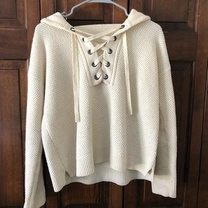 MADEWELL Lace-up Merino Wool Hooded Sweater